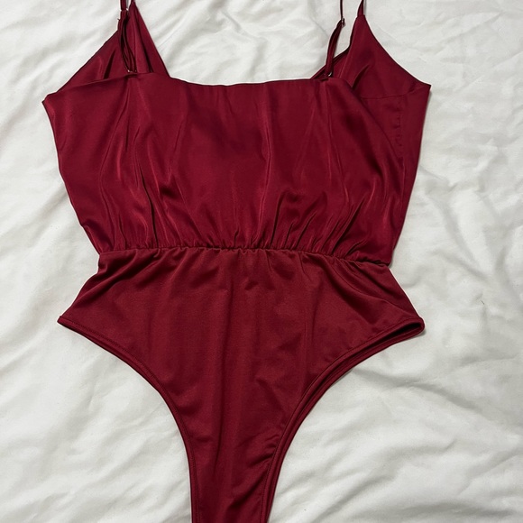 WORN ONCE Red silky tie front bodysuit - Picture 2 of 3